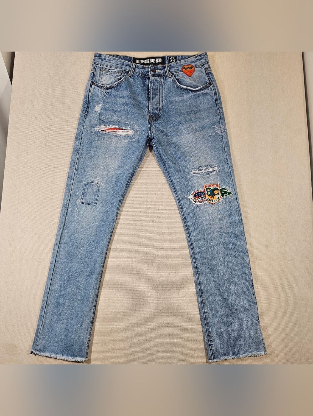 Billionaire Boys Club Light Blue Distressed Slim Straight with Patches Size 32